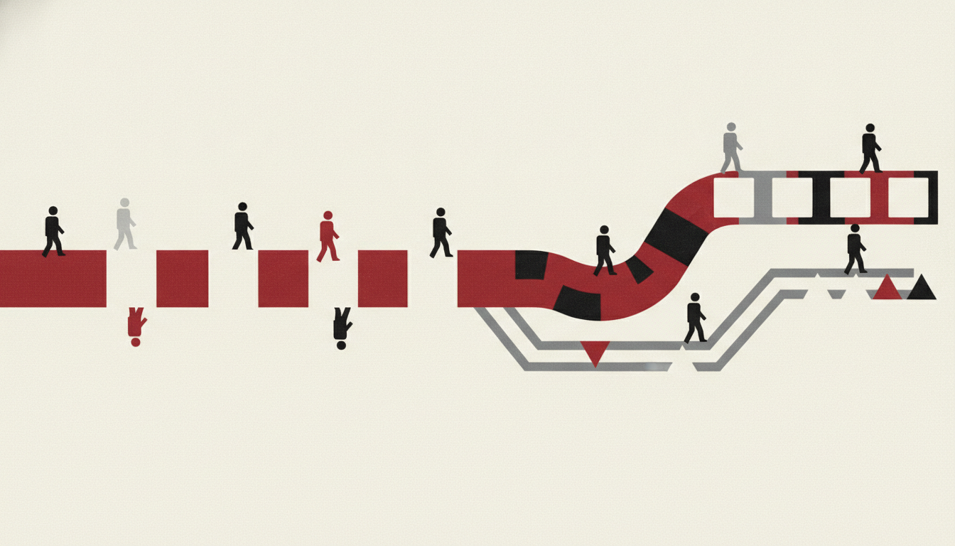 People and work flows splitting into decision forks